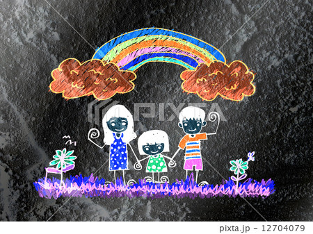 Happy family  father, mother, son and  daughter on wall texture 12704079