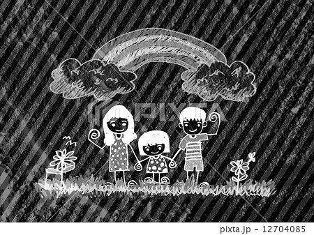 Happy family  father, mother, son and  daughter on wall texture 12704085