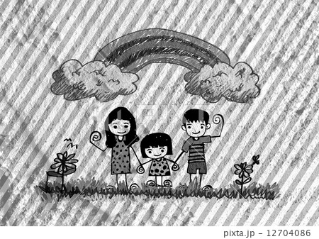 Happy family  father, mother, son and  daughter on wall texture 12704086