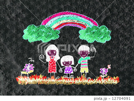 Happy family  father, mother, son and  daughter on wall texture 12704091