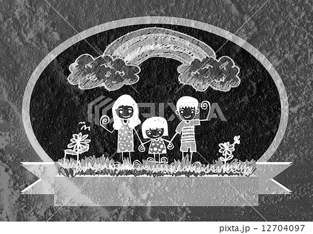 Happy family  father, mother, son and  daughter on wall texture 12704097