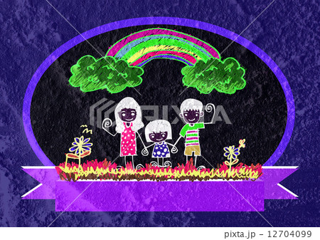 Happy family  father, mother, son and  daughter on wall texture 12704099