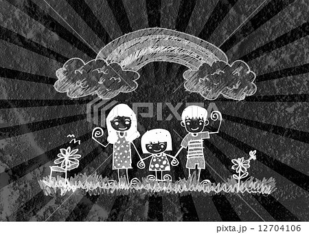 Happy family  father, mother, son and  daughter on wall texture 12704106