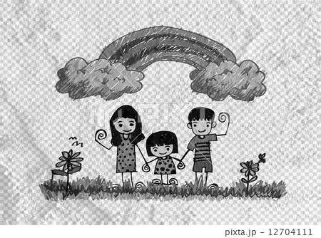 Happy family  father, mother, son and  daughter on wall texture 12704111