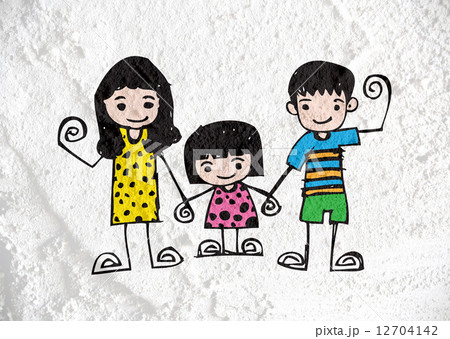 Happy family  father, mother, son and  daughter on wall texture 12704142
