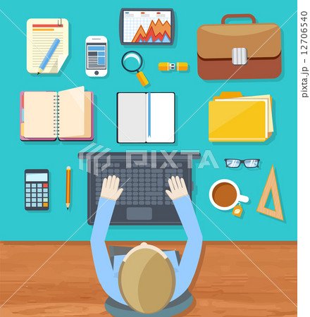 Top view of businessman on his workplace Top view of businessman on his workplace 12706540
