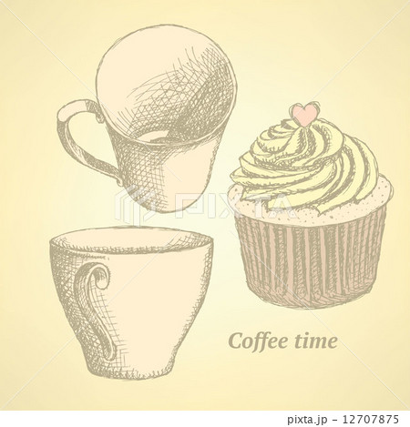 Sketch coffee set in vintage style 12707875