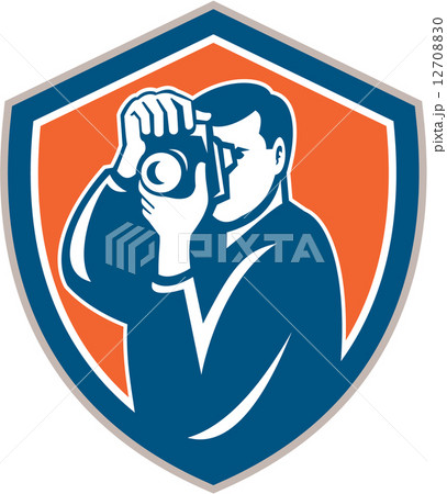 Photographer Aiming Camera Shield Retro Photographer Aiming Camera Shield Retro 12708830