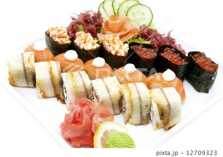 Japanese sushi with caviar on a white background 12709323