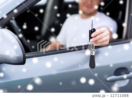 close up of smiling man with car key outdoors close up of smiling man with car key outdoors 12711088