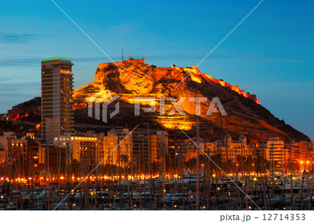 yachts against Castle in night. Alicante 12714353