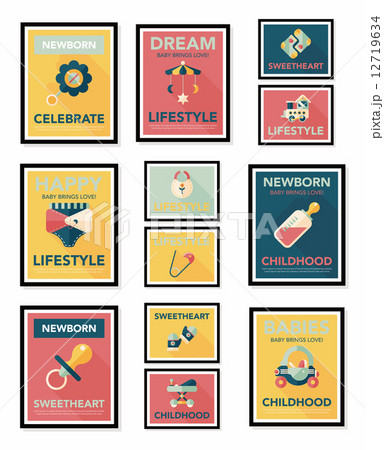 Baby poster flat banner design flat background set, eps10 12719634