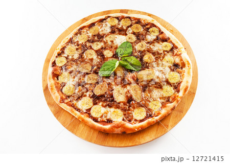 sweet pizza with banana and chocolate 12721415