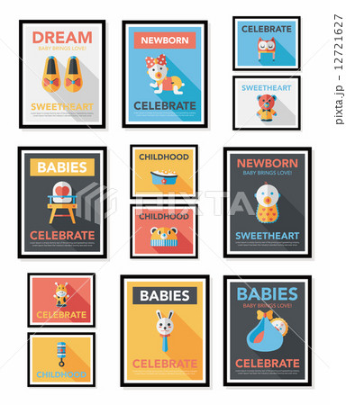 Baby poster flat banner design flat background set, eps10 12721627