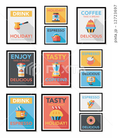 Coffee poster flat banner design flat background set, eps10 12723697