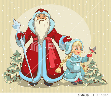 Russian Santa Claus. Grandfather Frost and Snow Maiden. Christmas card Russian Santa Claus. Grandfather Frost and Snow Maiden. Christmas card 12726862