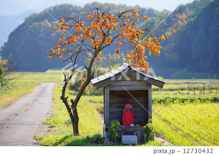 地蔵と路傍の柿　 12730432