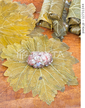 cooking of dolma from grape leaves, mince, rice cooking of dolma from grape leaves, mince, rice 12731344