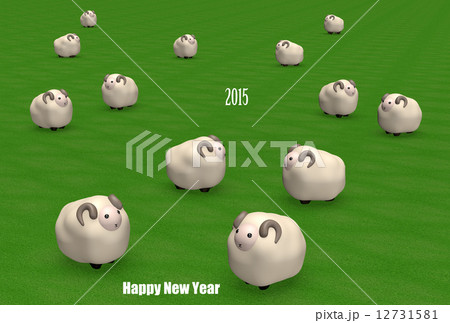 年賀状 ひつじ年 Happy New Year 15 かわいい羊の群れのイラスト素材