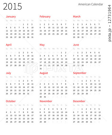 American Calendar 15 Year Week Starts From のイラスト素材