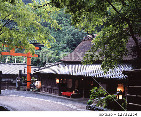 京都、嵯峨野の嵯峨鳥居本（門前町）の茅葺き屋根の茶店（平野屋）/「国指定重要伝統的建造物群保存地区」 12732254