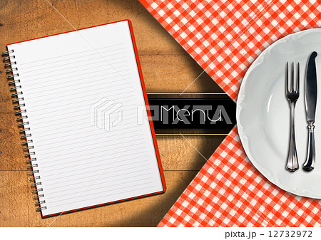 Menu with Notebook and White Plate 12732972