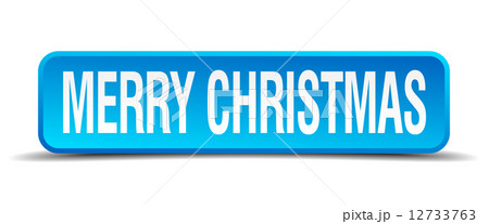 merry christmas blue 3d realistic square isolated button 12733763