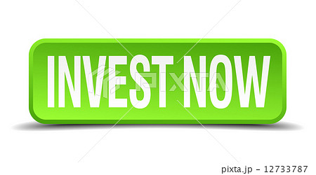 invest now green 3d realistic square isolated button 12733787