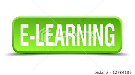 E-learning green 3d realistic square isolated button 12734185