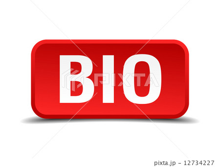 bio red three-dimensional square button isolated on white background 12734227