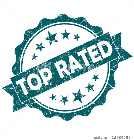 Top rated turquoise vintage round grunge seal isolated on white background 12734592