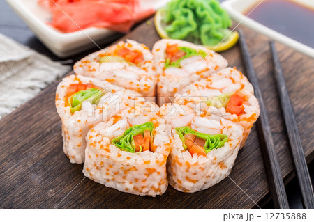 Flower made of sushi roll. Flower made of sushi roll. 12735888