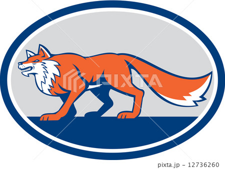 Red Fox Pouncing Side Oval Retro 12736260