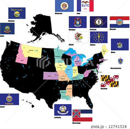 Flags of the USA states by alphabet. Letters I-M. Vector illustr 12741528