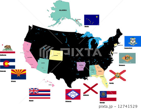 Flags of the USA states by alphabet. Letters A-H. Vector illustr 12741529