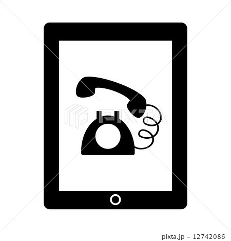 タブレットに映る電話マークのイラスト素材