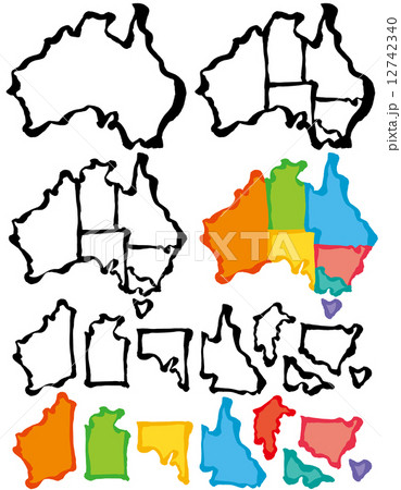 オーストラリア 筆で書いた地図 州のイラスト素材