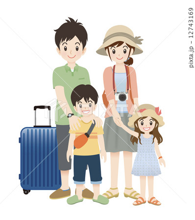 家族旅行 夏 4人家族のイラスト素材