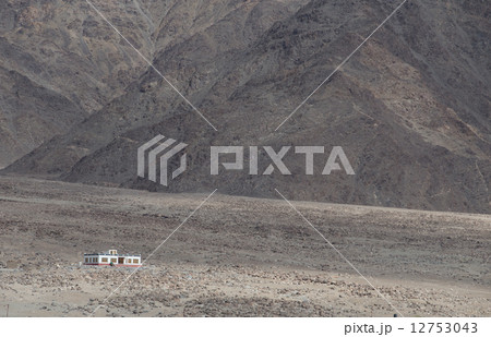 View of the Himalayas mountains and green valley from the Thikse 12753043