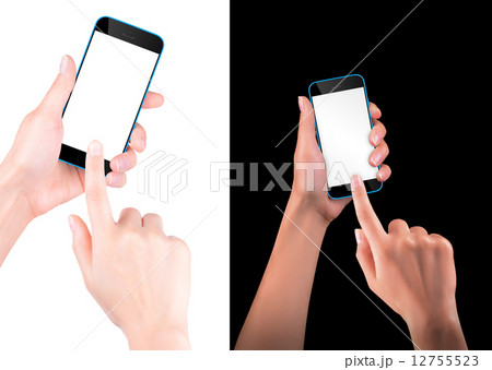Hand holding Black Smartphone with blank screen Hand holding Black Smartphone with blank screen 12755523