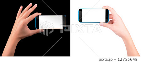 Hand holding Black Smartphone with blank screen 12755648