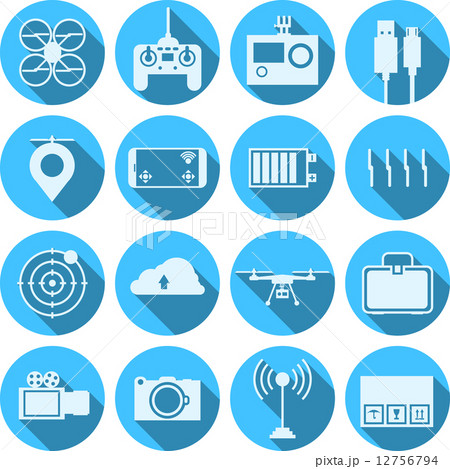 Flat vector icons for quadrocopter set. 12756794