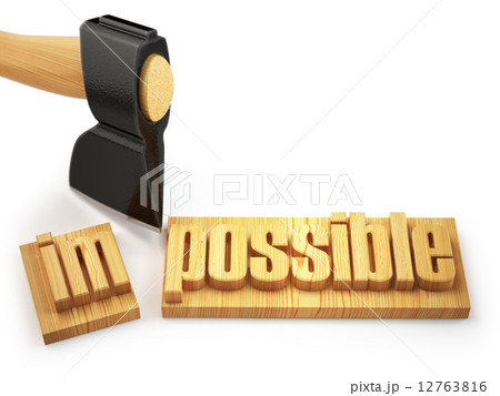 Changing of word impossible into possible on wooden plank with a 12763816