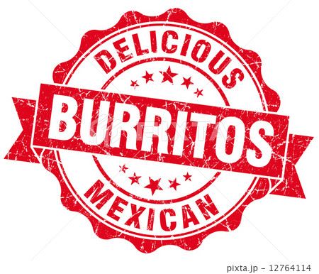 Delicious burritos red vintage seal isolated on white 12764114