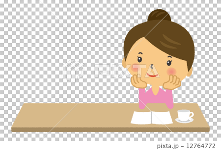 Housewife cheeks reading magazine thinking 12764772