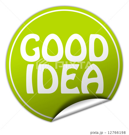 GOOD IDEA round green sticker on white background 12766198