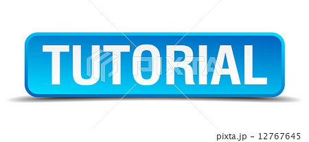 Tutorial blue 3d realistic square isolated button Tutorial blue 3d realistic square isolated button 12767645