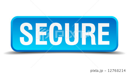 Secure blue 3d realistic square isolated button 12768214