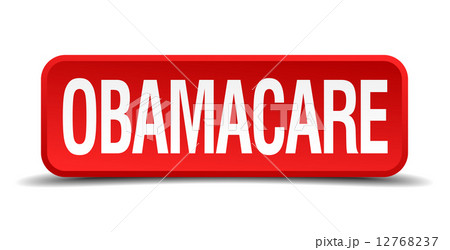 Obamacare red 3d square button isolated on white 12768237