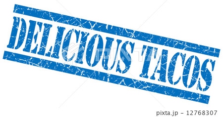 delicious tacos blue square grunge textured isolated stamp 12768307